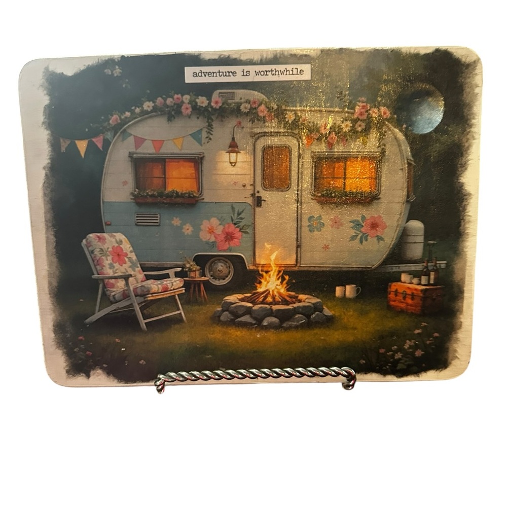 Hand Crafted Retro Floral Camper Wall Art